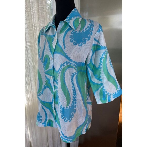 Vintage 70s top, large paisley, retro spring blouse, 3/4 length sleeves, Japan - Picture 3 of 9